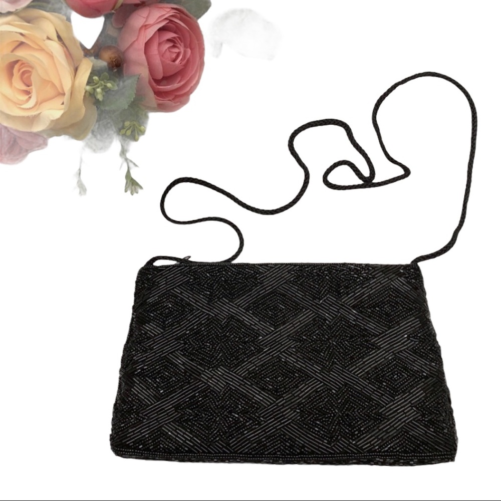 Saks Fifth Ave Black Beaded Clutch - Picture 2 of 4